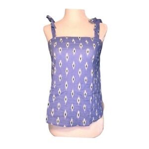 J. Crew Ikat Print Tie Shoulder Top Blue White Chambray Sleeveless XXS‎